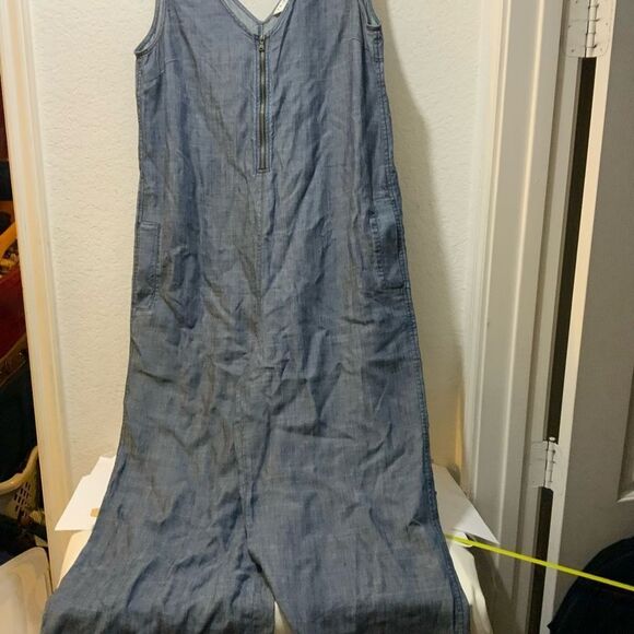 Trina Turk M Palo Alto Linen Lyocell Chambray Look V Neck Zip Jumpsuit *No Belt - Picture 3 of 9